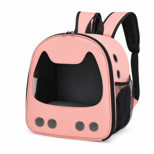 Pet Carrier Backpack with Feline Design for Small Sized Cats Pink