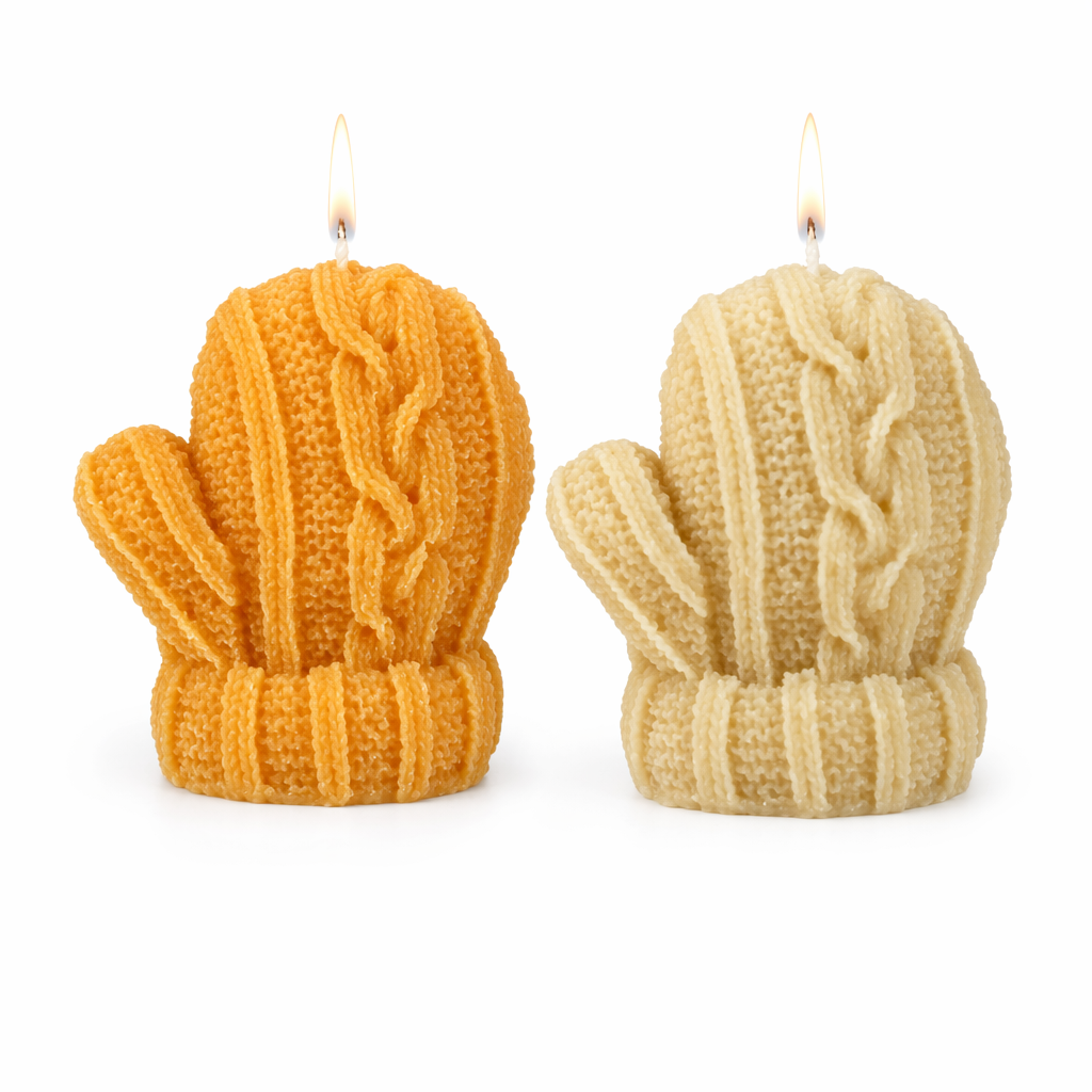 4-Piece Set of Seasonal Candle-Decorated Gloves for Winter Default