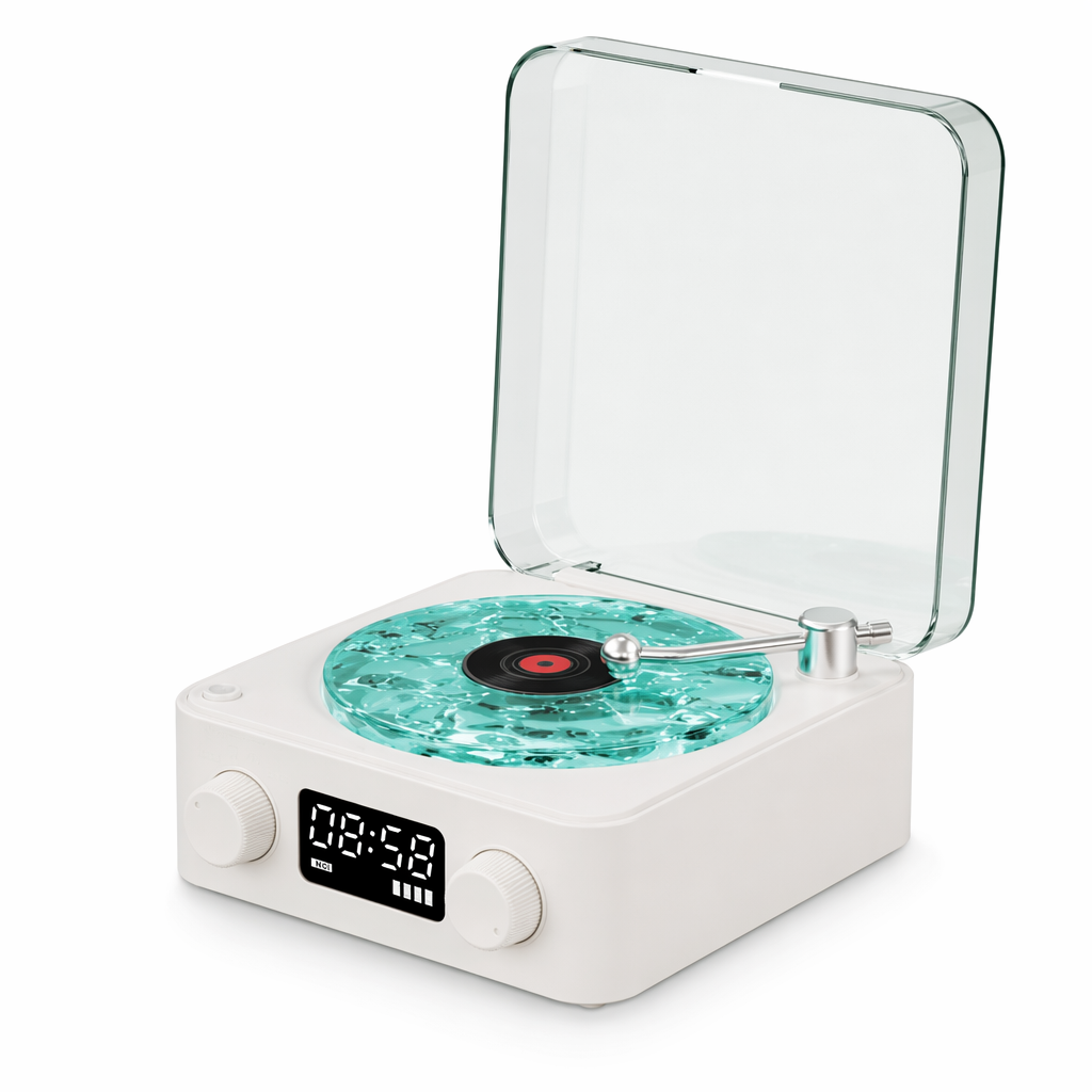 Retro Speaker with Waves Theme and Mini Bluetooth Connectivity White