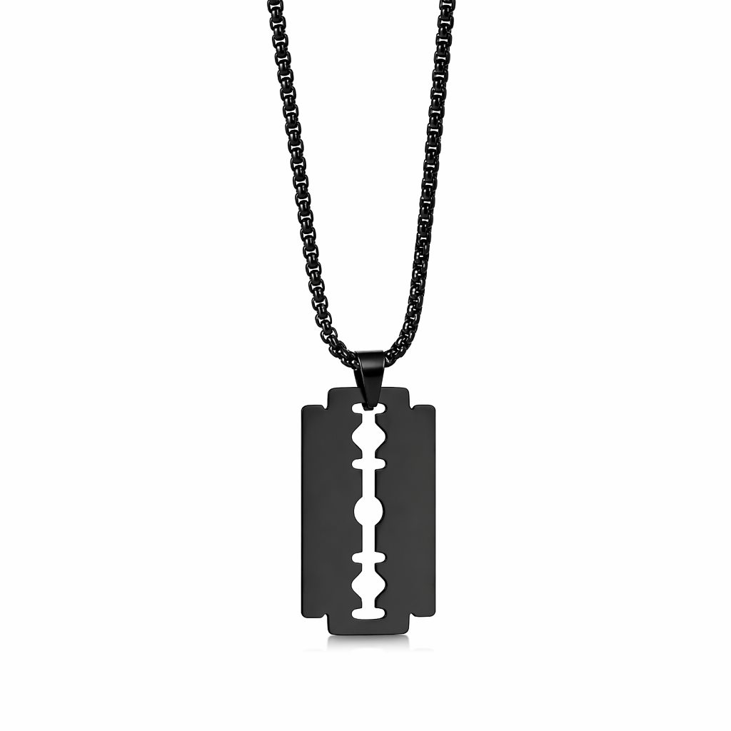 Polished Razor Blade Pendant Necklace Black