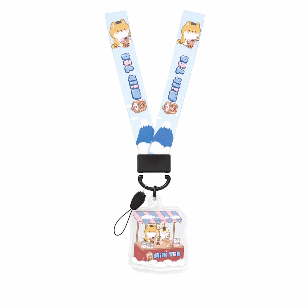 Cute Animal Lanyard with Charm Blue Shiba Boba