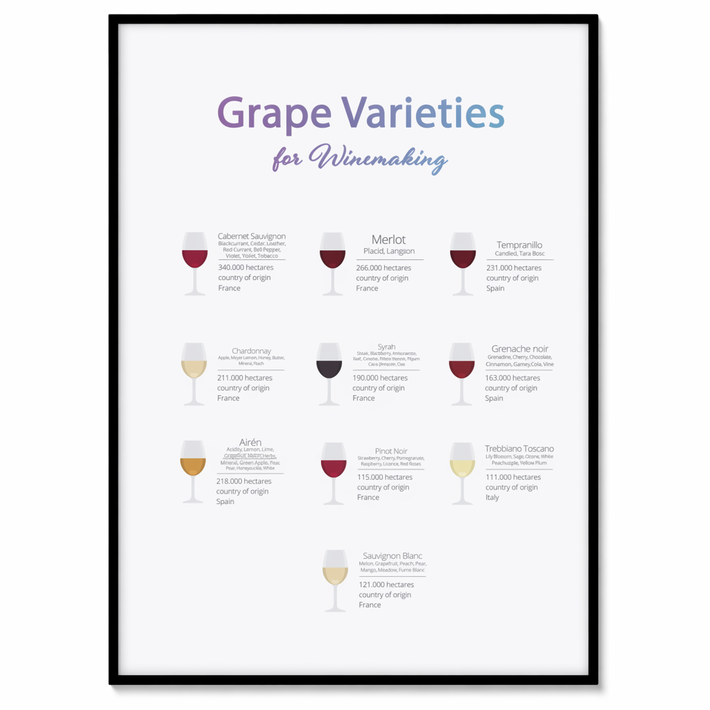Decorate Your Room with a Poster Featuring Grape Types for Wine Production Default