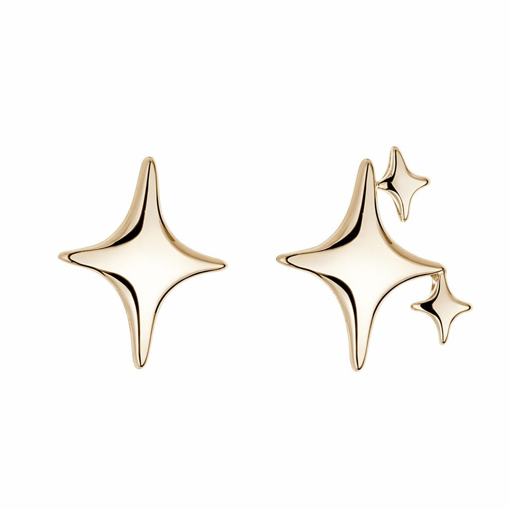 Asymmetric Star-shaped Earrings Golden