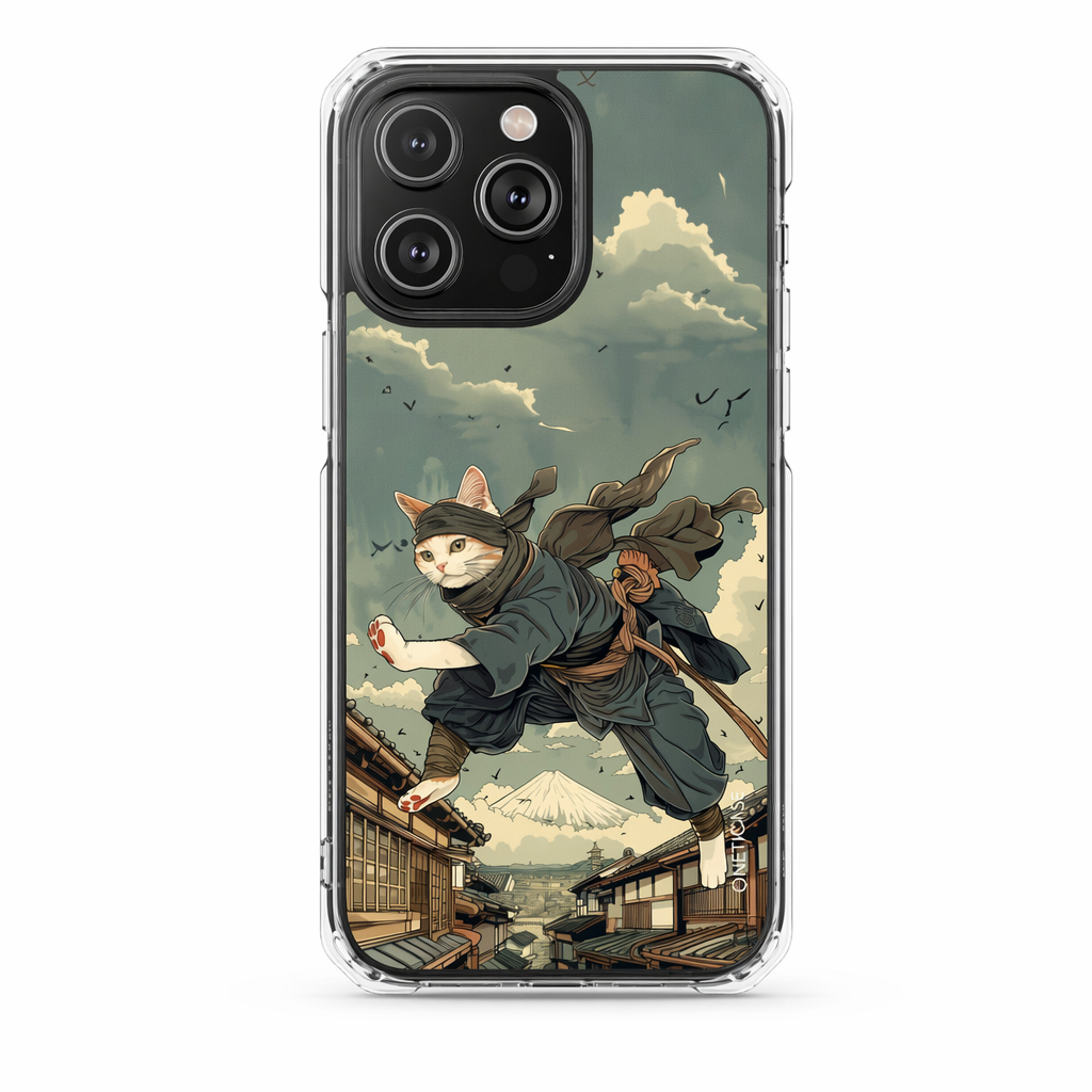 Stealthy Magnetic Clear Case for iPhone Series with Ninja Feline Design Default