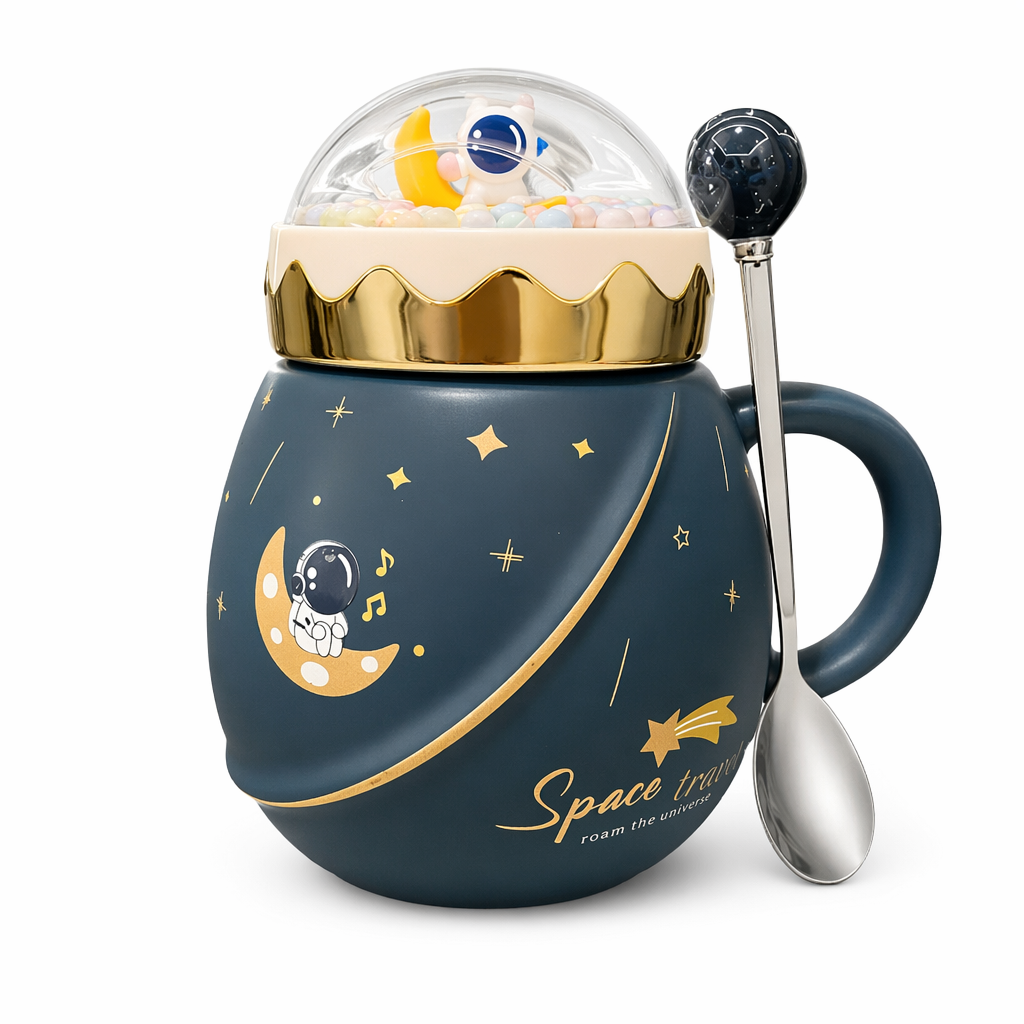 Cartoon Space Theme 3D Mug with Lid Dark blue