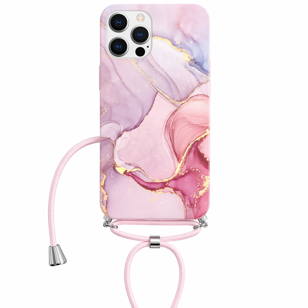 Crossbody Strap Marble Phone Case for iPhone with Painted Design F