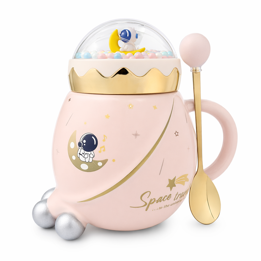 Cartoon Space Theme 3D Mug with Lid Pink