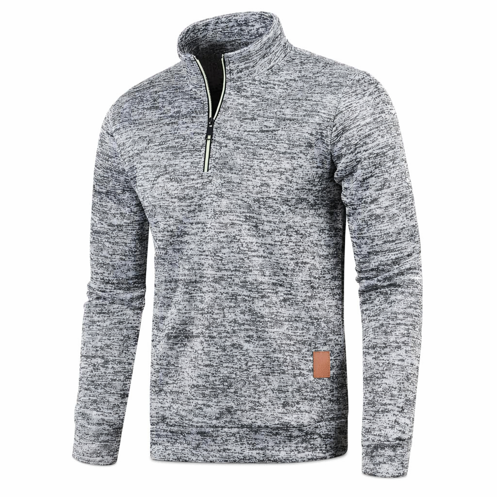 Zipped Up Long Sleeve Top for Men with a Stylish Stand Collar Light Gray
