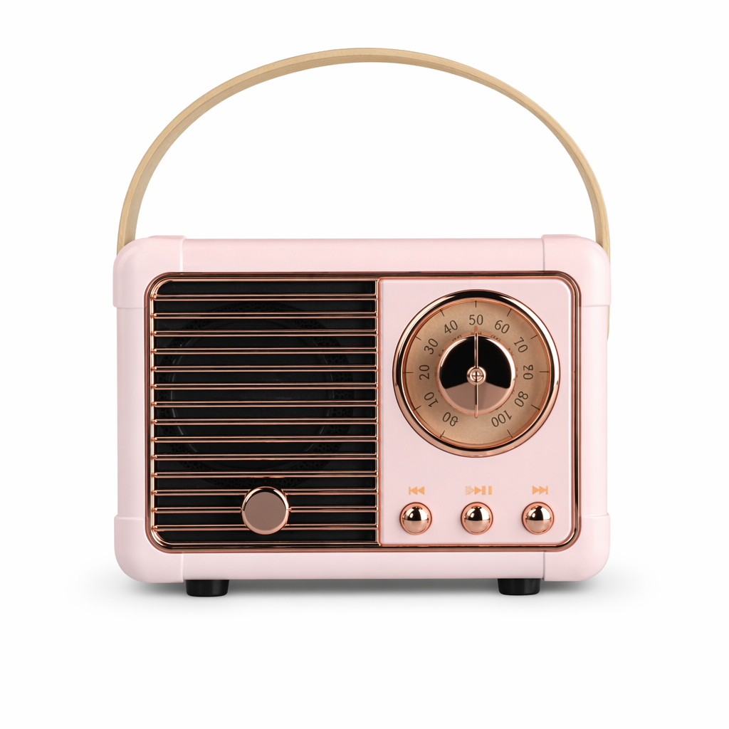 Compact Retro Speakers with Bluetooth and Radio Connectivity Pink
