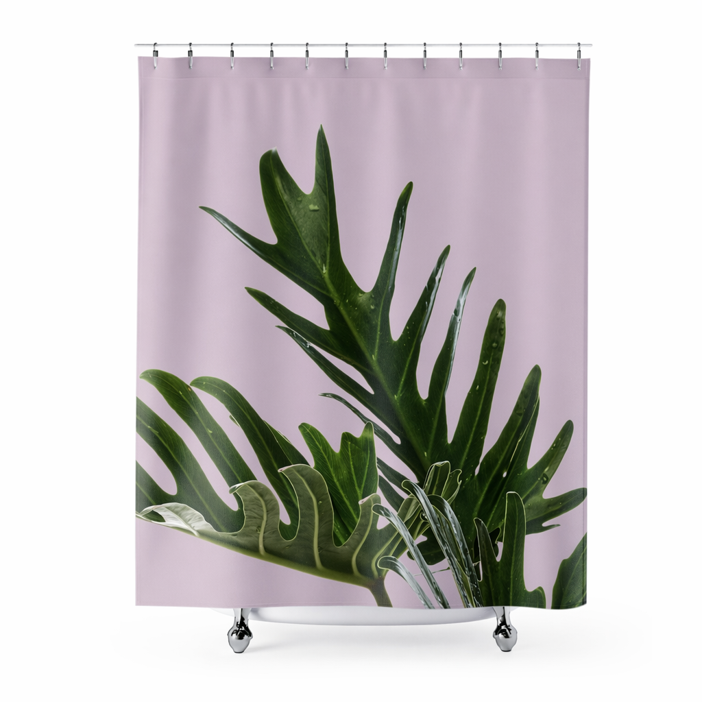 Pink Philodendron Patterned Shower Curtain Default