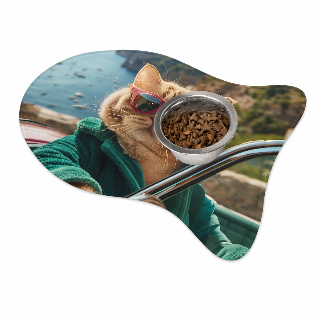 Sunglass-Wearing Feline Pet Food Mats - Available in 3 Sizes Default