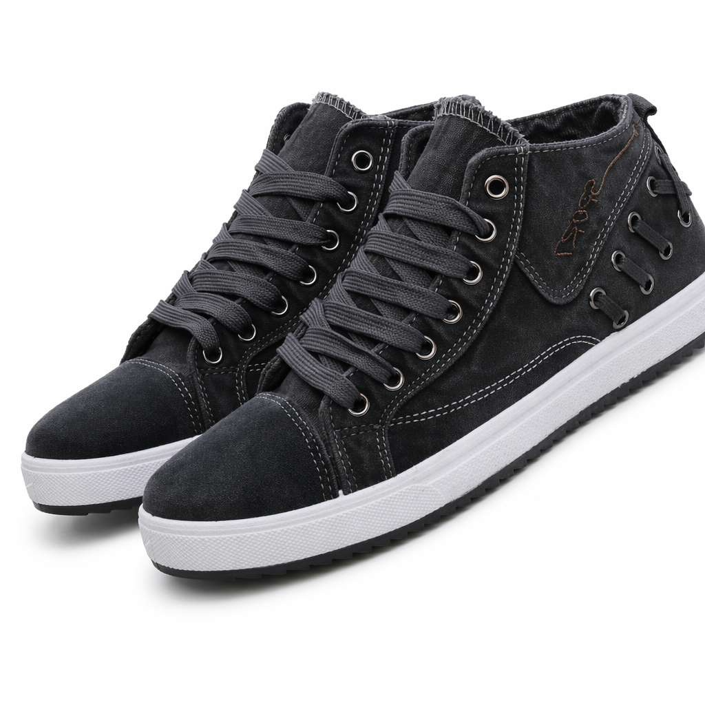 Denim Lace-Up Sneakers for Men's Casual Wear Gray