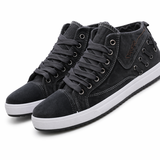 Denim Lace-Up Sneakers for Men's Casual Wear Gray