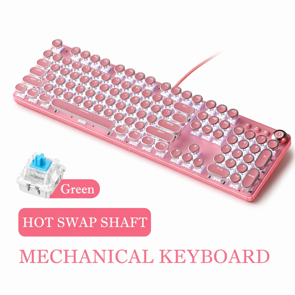 Retro Mechanical Keyboard with a Pink and Sky Blue Color Scheme Pink