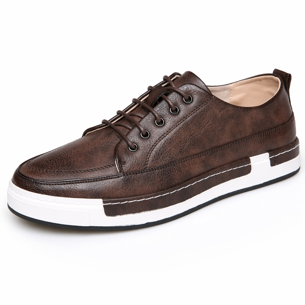Breathable Lace Up Vegan Leather Men's Casual Shoes Brown