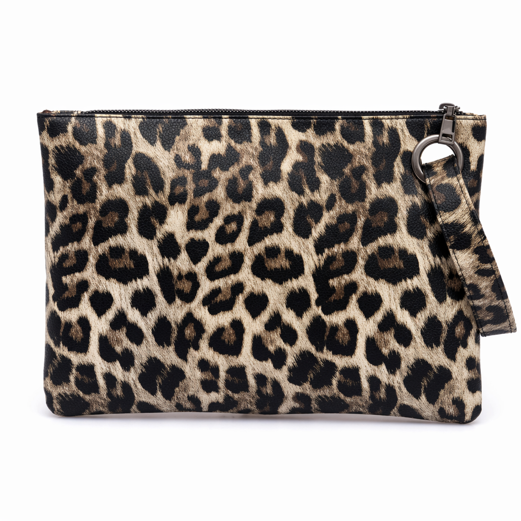 Leopard Pattern Faux Leather Women's Envelope Clutch Beige