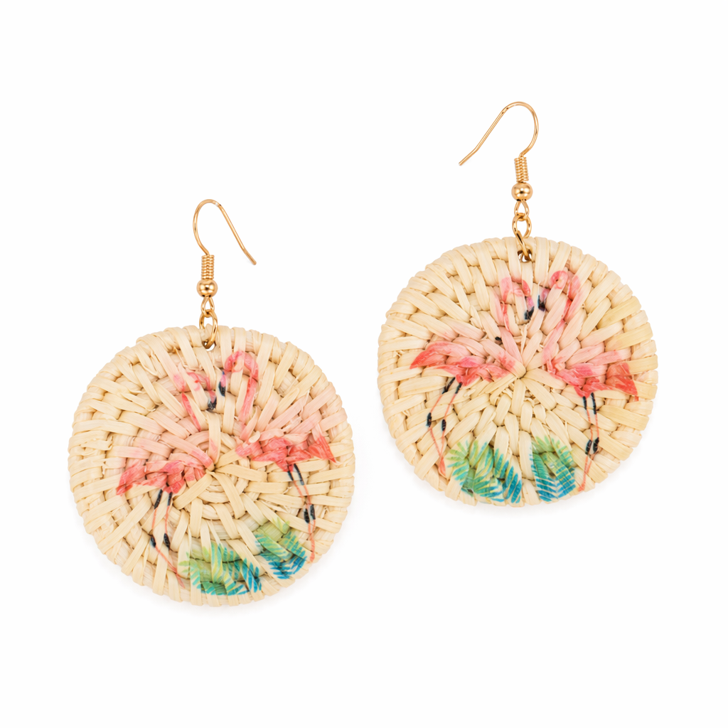 Rattan Flamingo Dangle Earrings Default