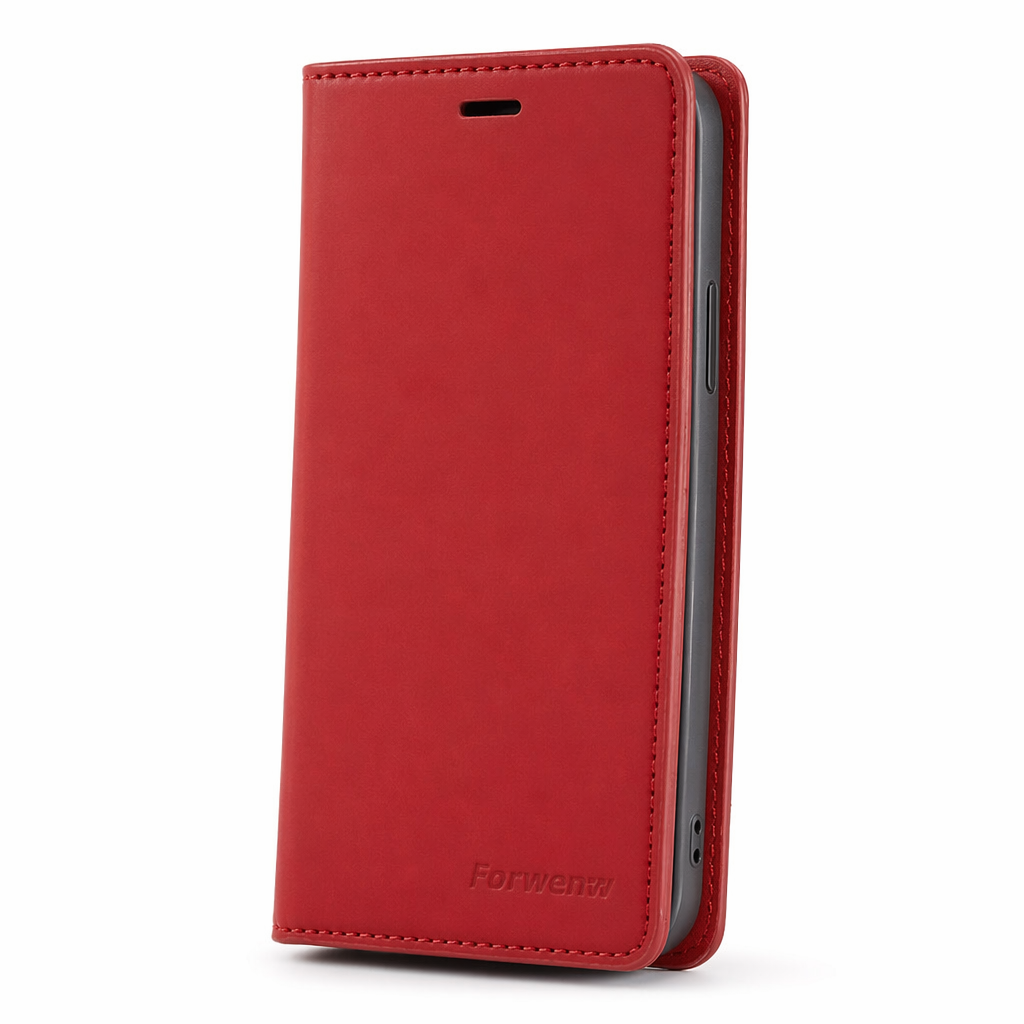Magnetic Leather Card Holder Flip Case for iPhone Series 10 to 14 Red