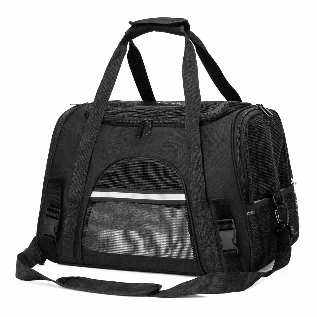 Pet Carrier Bag with Mesh Ventilation for Breathability and Multi-purpose Use Black