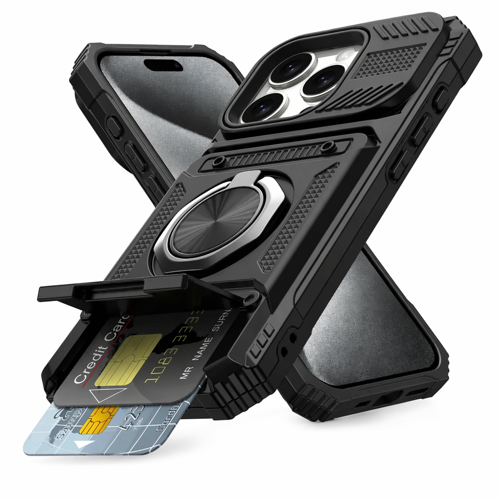 Magnetic Kickstand iPhone Armor Card Slot Protective Case Black