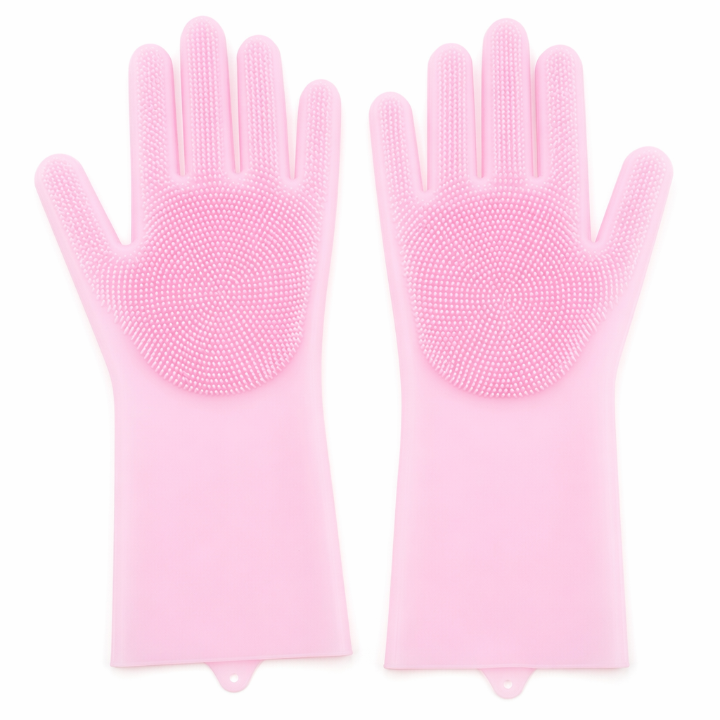 Silicone Multi-Purpose Cleaning Gloves for Scrubbing Pink