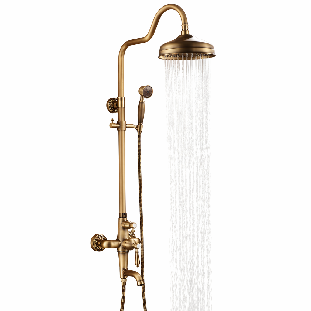 Antique Brass Bronze Shower Set with Single Handle and Wall Storage Bracket style  D