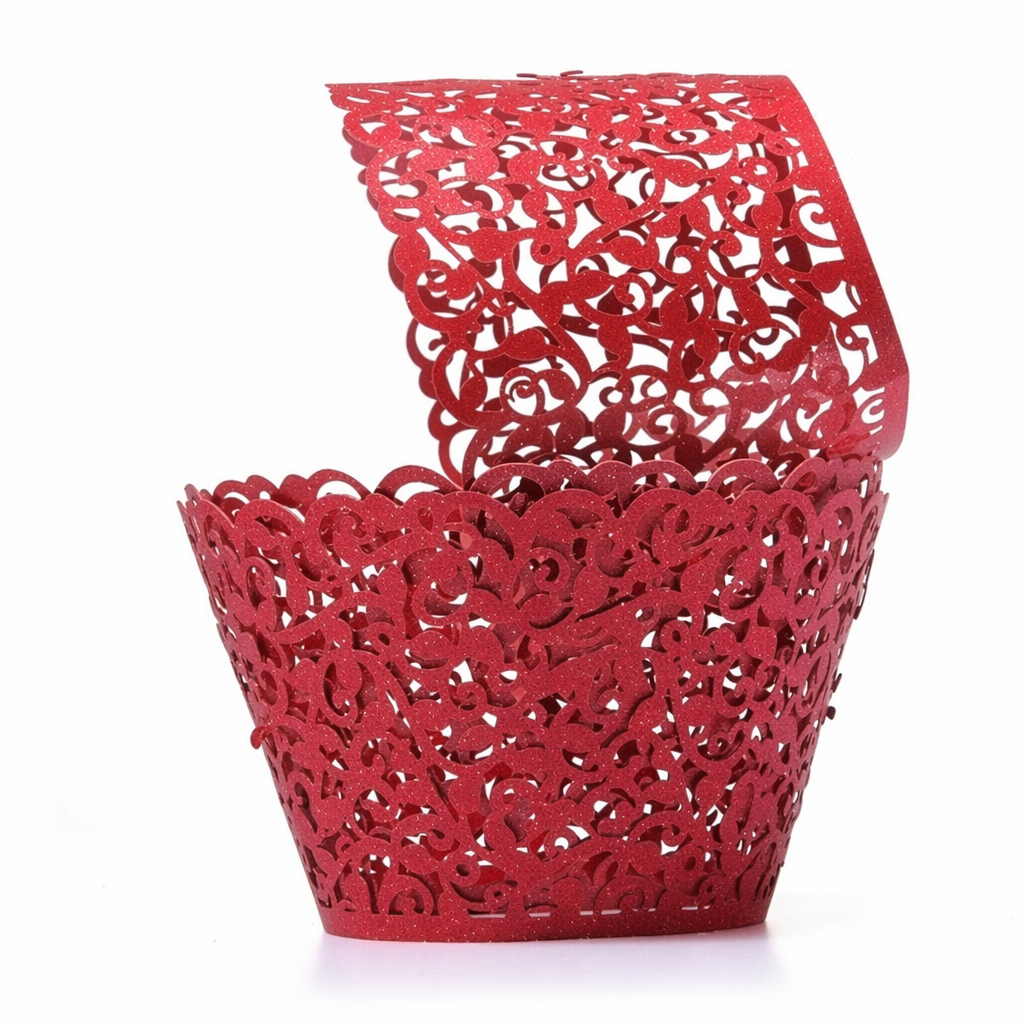 100-piece set of Delicate Vine Laser Cut Cupcake Wrappers Red