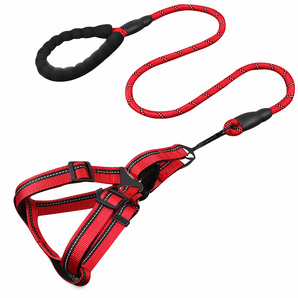 Padded Handle Comfort Dog Leash for Maximum Comfort RED