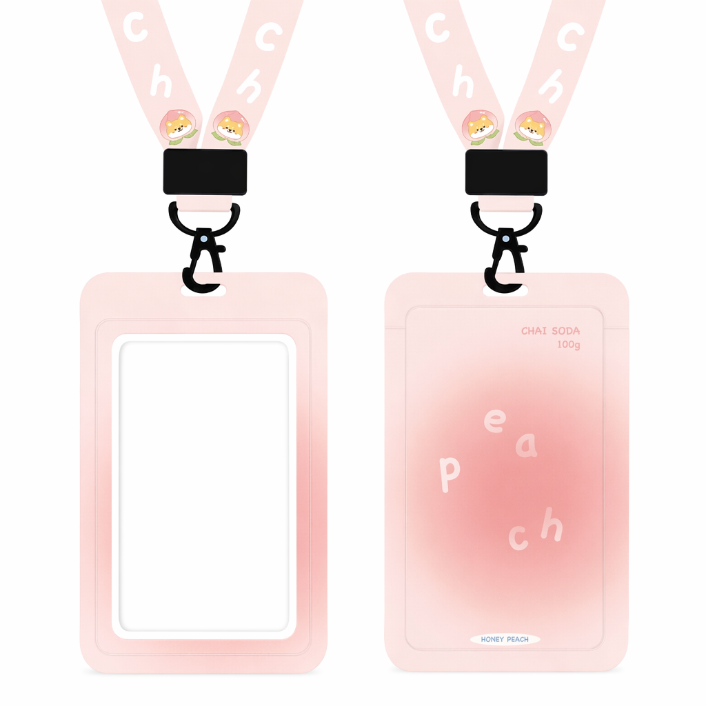 Kawaii Animal Card Holder with Lanyard Hot Pink