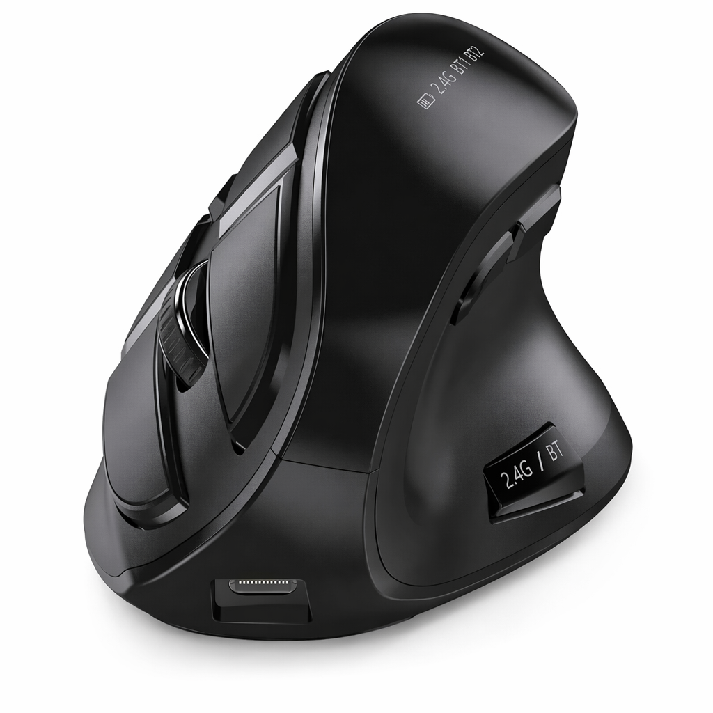 Wireless Vertical Mouse with Bluetooth and 2.4Ghz Dual Mode Black