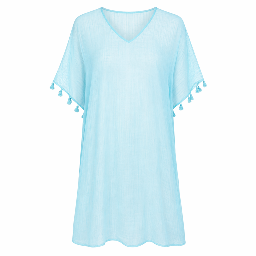 Chiffon Swimsuit Cover Up with Tassels - Perfect for the Summer Beach Sky Blue