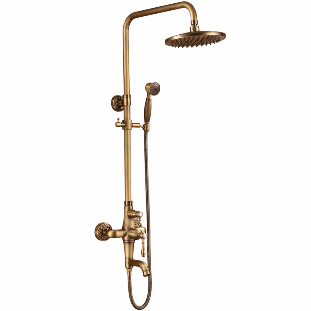 Antique Brass Bronze Shower Set with Single Handle and Wall Storage Bracket style  B