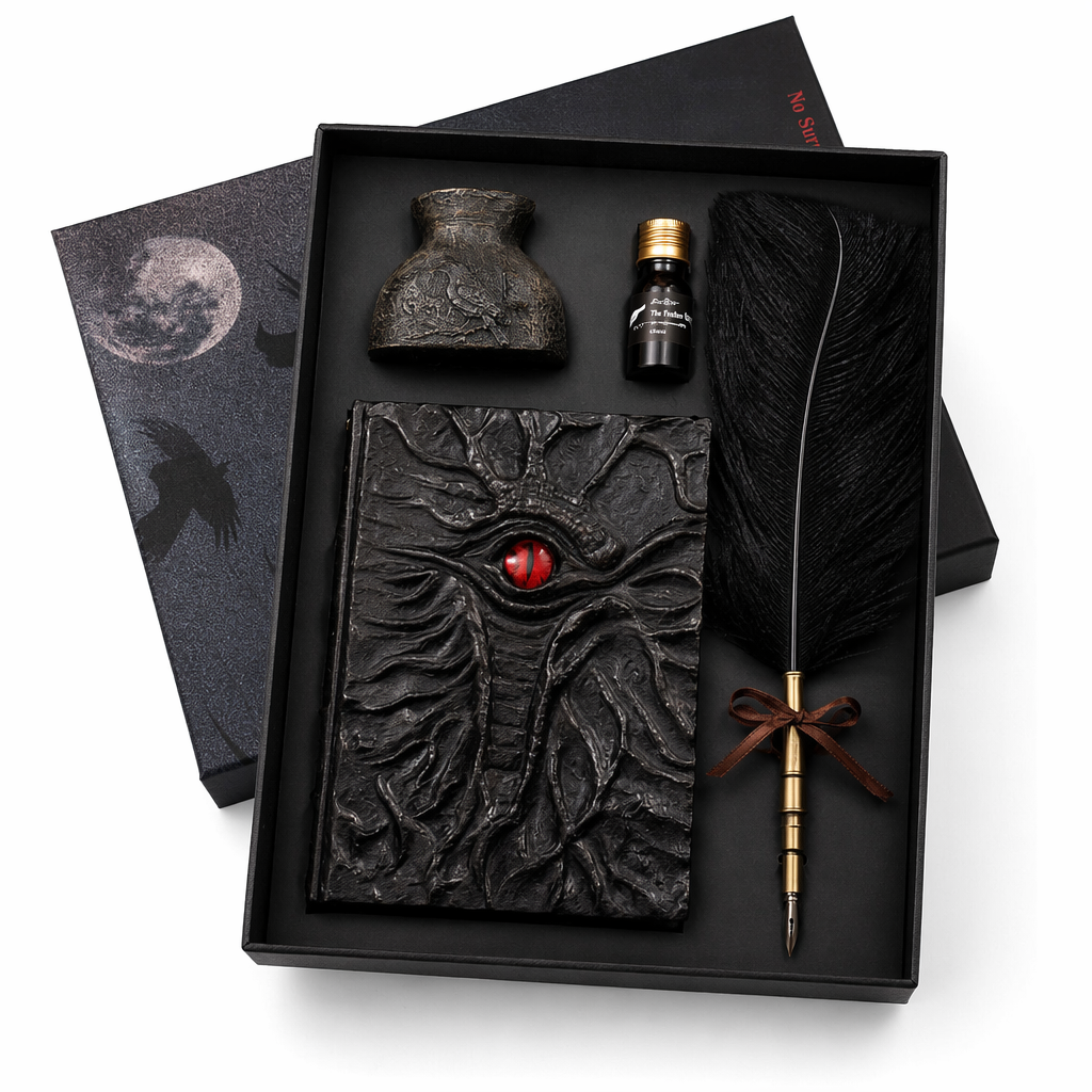 Medieval Feather Pen Set with Journal Red