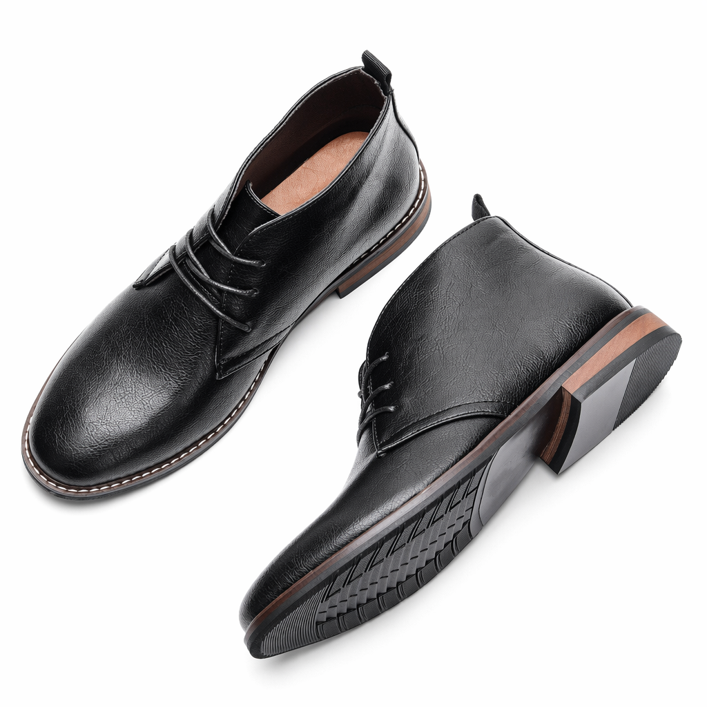 Classic Vegan Leather Ankle Boots for Men Black