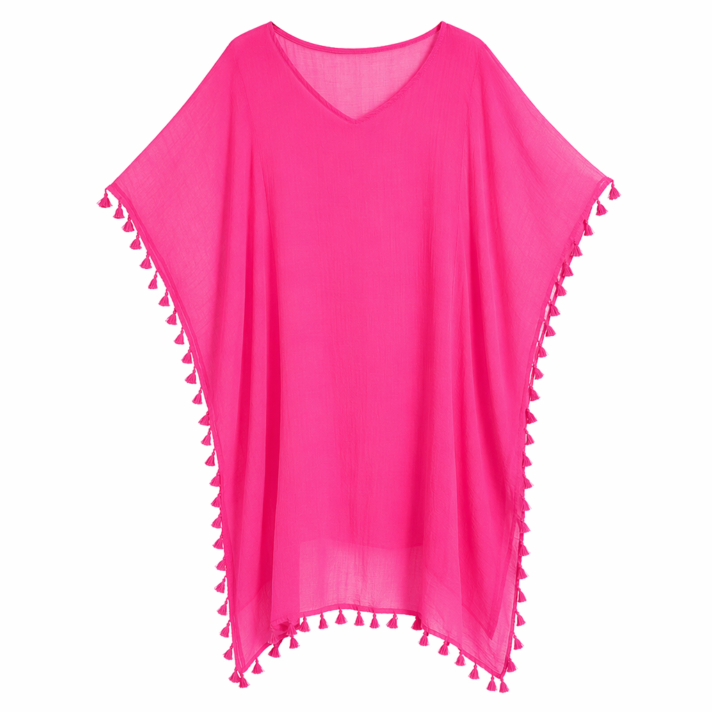 Chiffon Swimsuit Cover Up with Tassels - Perfect for the Summer Beach Pink