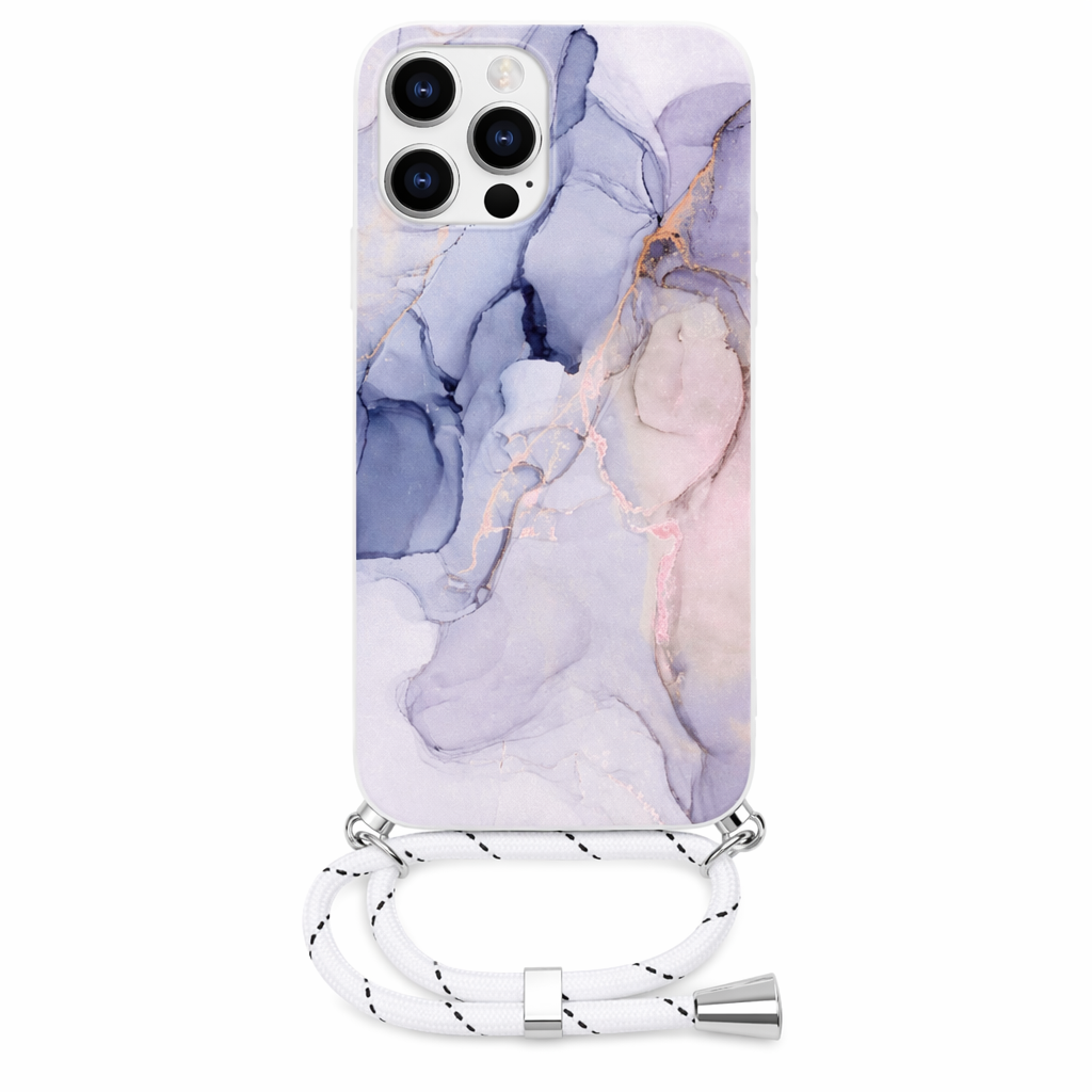Crossbody Strap Marble Phone Case for iPhone with Painted Design B