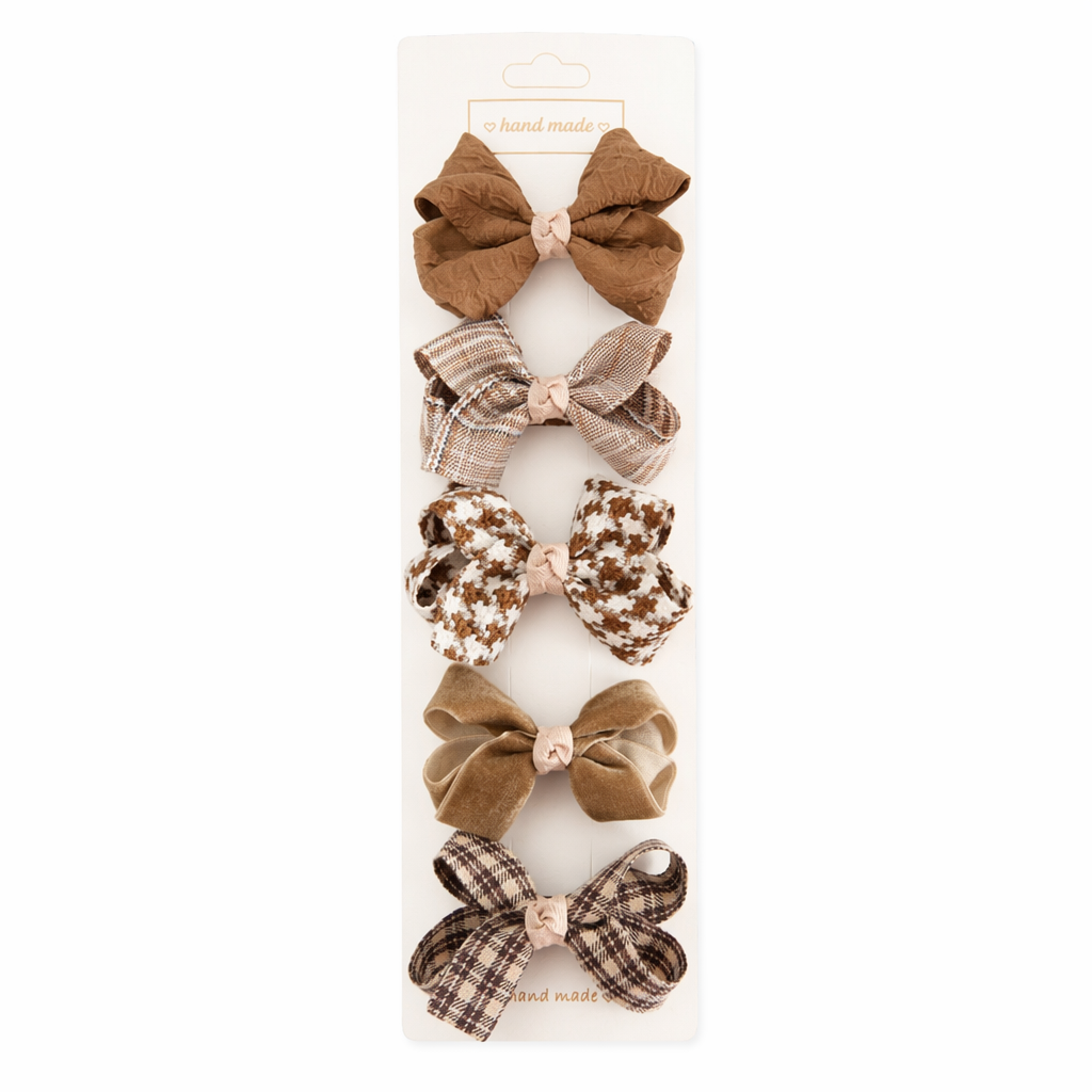 Chic Hair Bow Pins in Neutral Tones 5 Single coffee B