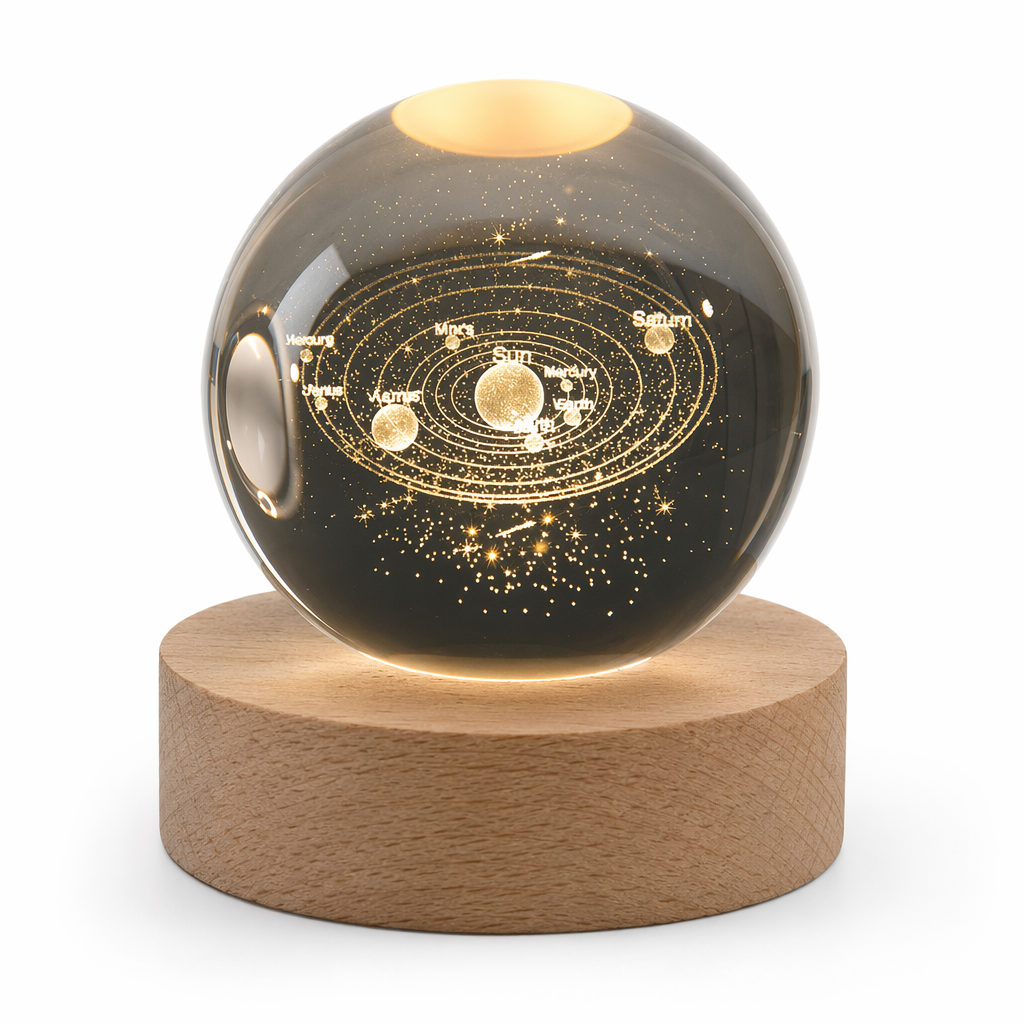 Crystal Ball Engraved with 3D Laser Technology Solar system