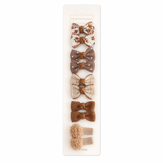 Chic Hair Bow Pins in Neutral Tones 5 Pairs khaki A