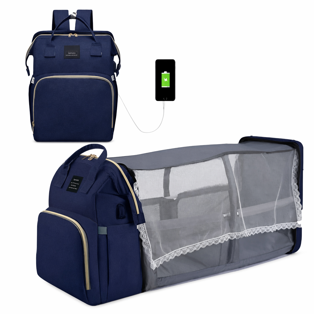 Versatile Diaper Tote with Enhanced Play Mode Blue