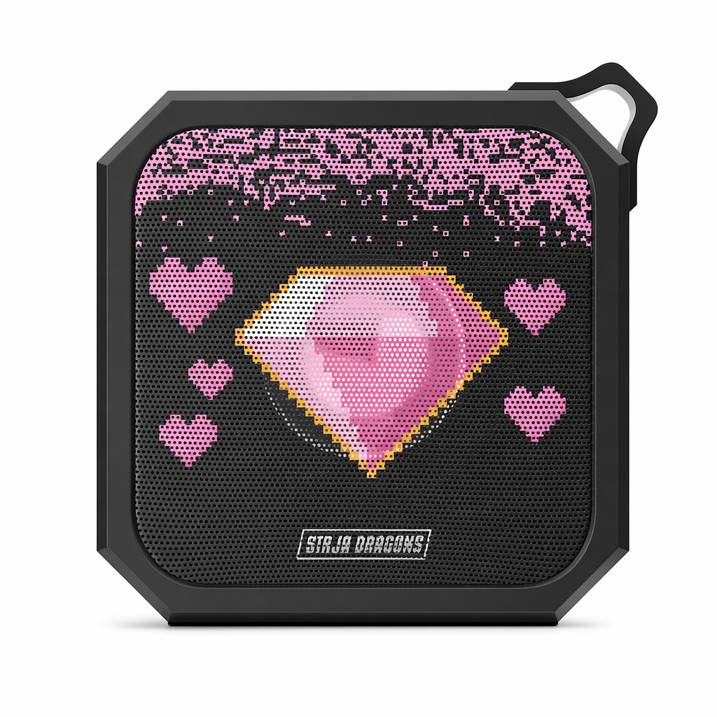 Retro Pixel Waterproof Bluetooth Speaker with Cute Dragon and Jewel Design Default