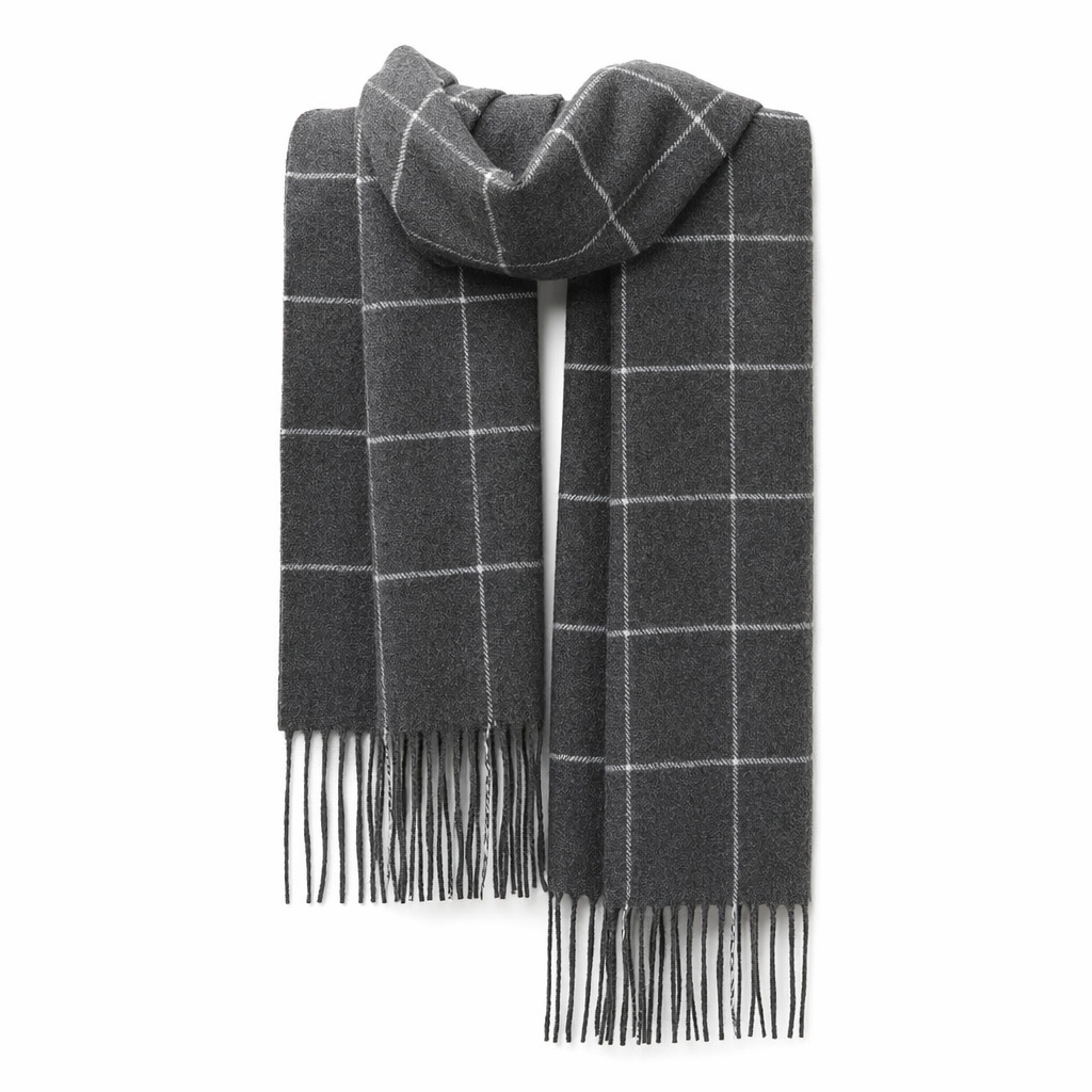 Classic Plaid Scarf for Men Gray