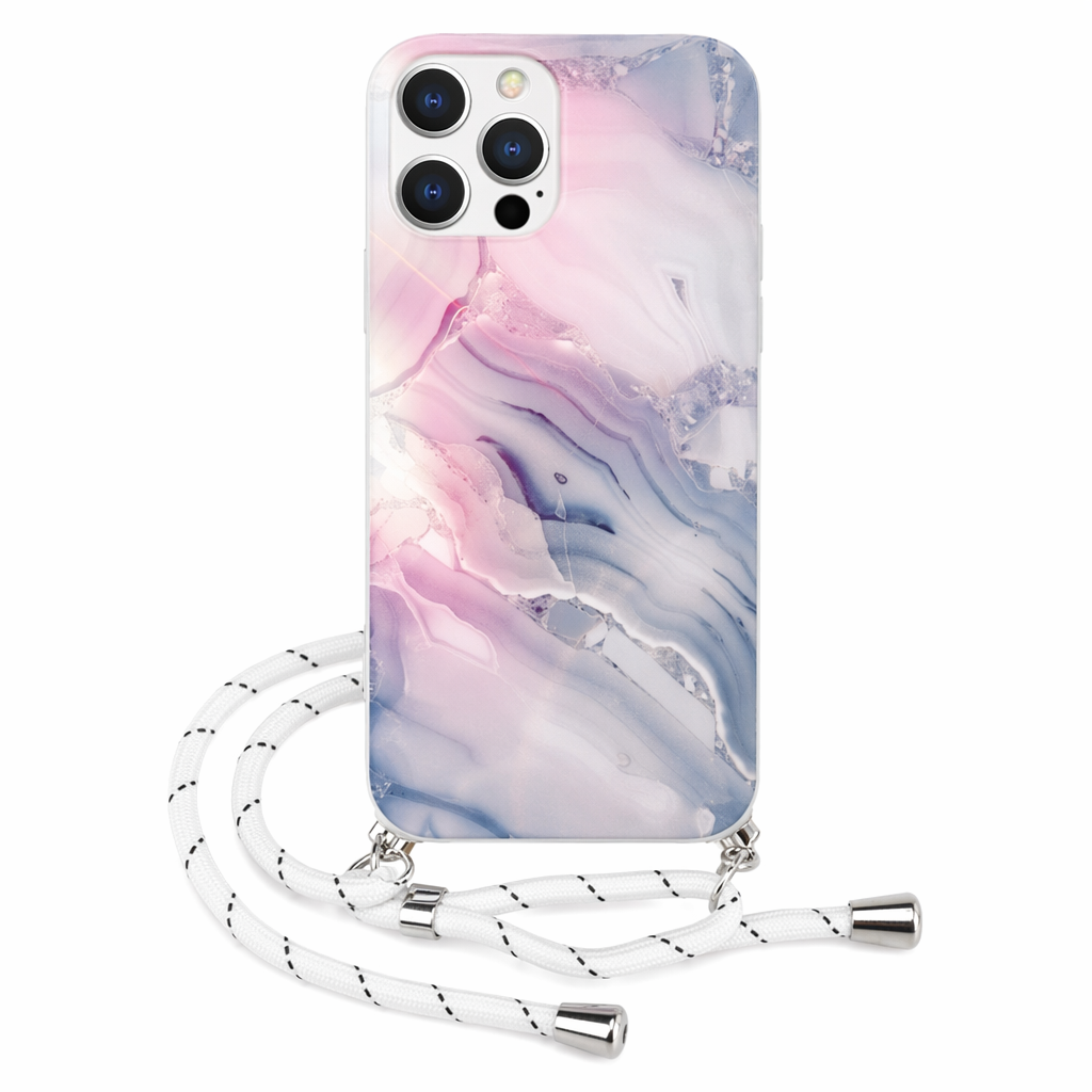 Crossbody Strap Marble Phone Case for iPhone with Painted Design D