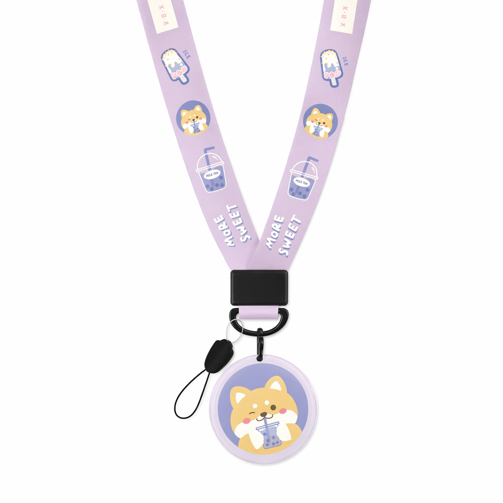 Cute Animal Lanyard with Charm Purple Milk Tea