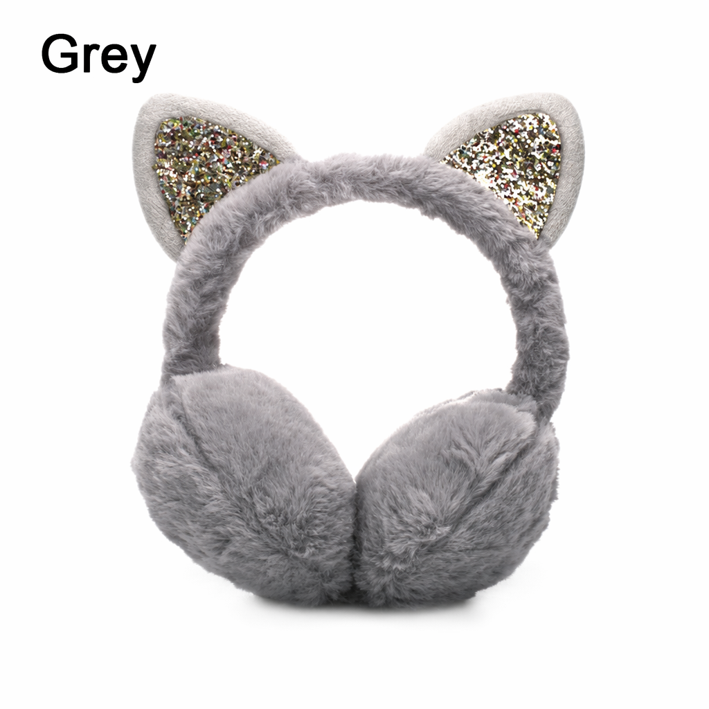 Cat-Themed Cozy Winter Earmuffs Gray