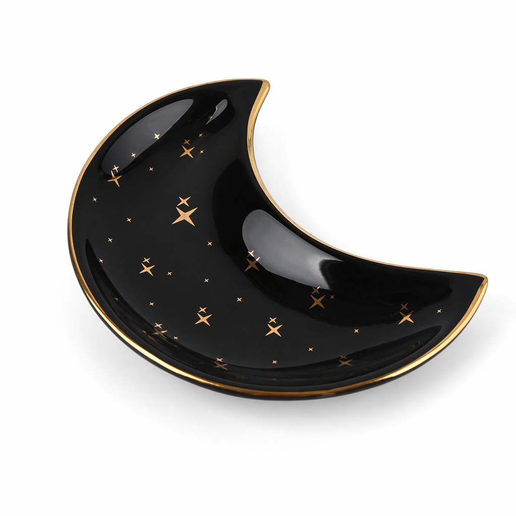 Moon-shaped Ceramic Jewelry Organizer Black
