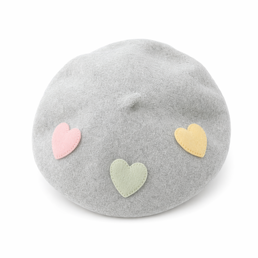 Heart-Patterned Kawaii Beret Hat Pastel Blue