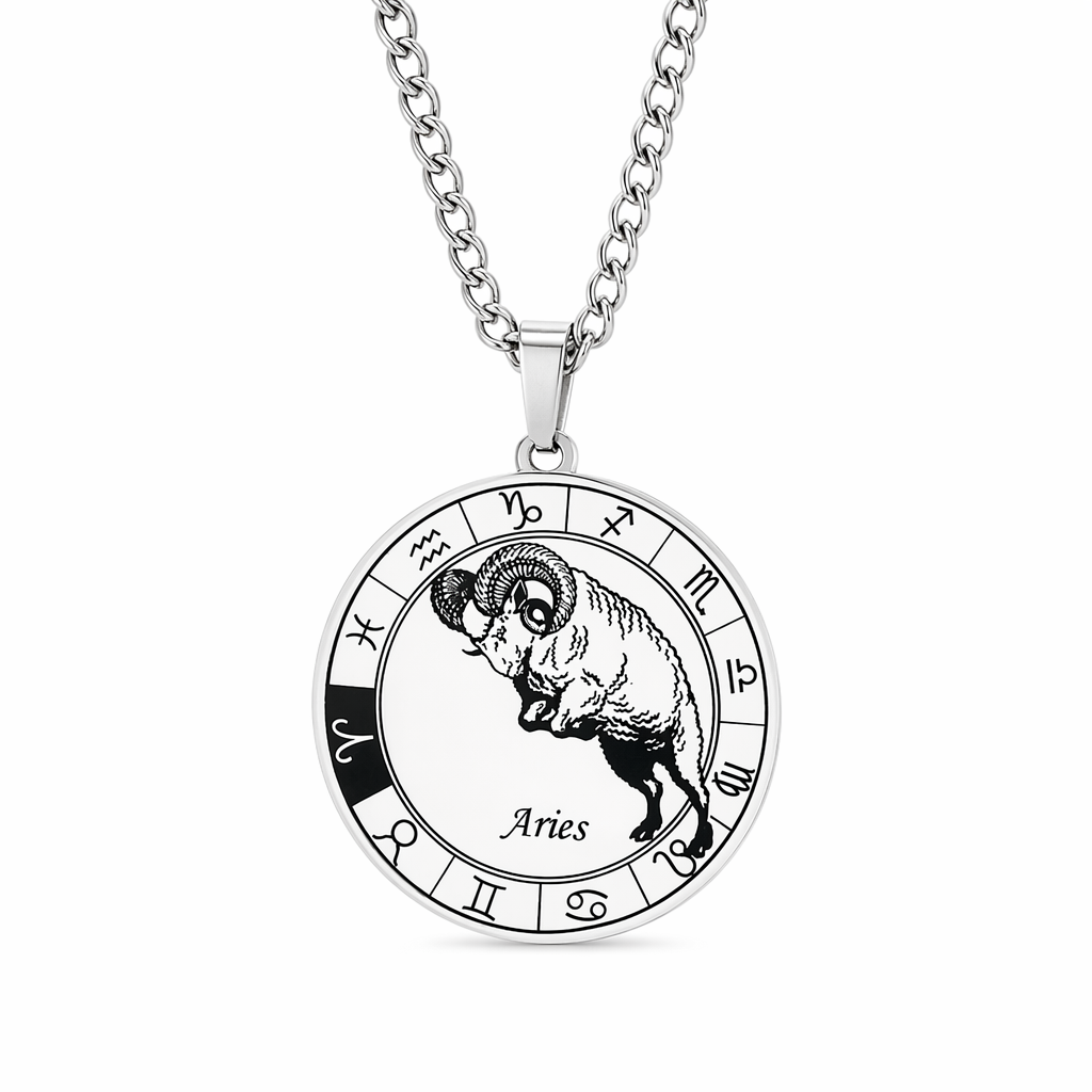 Horoscope Pendant Necklace - Unisex Round Design Aries