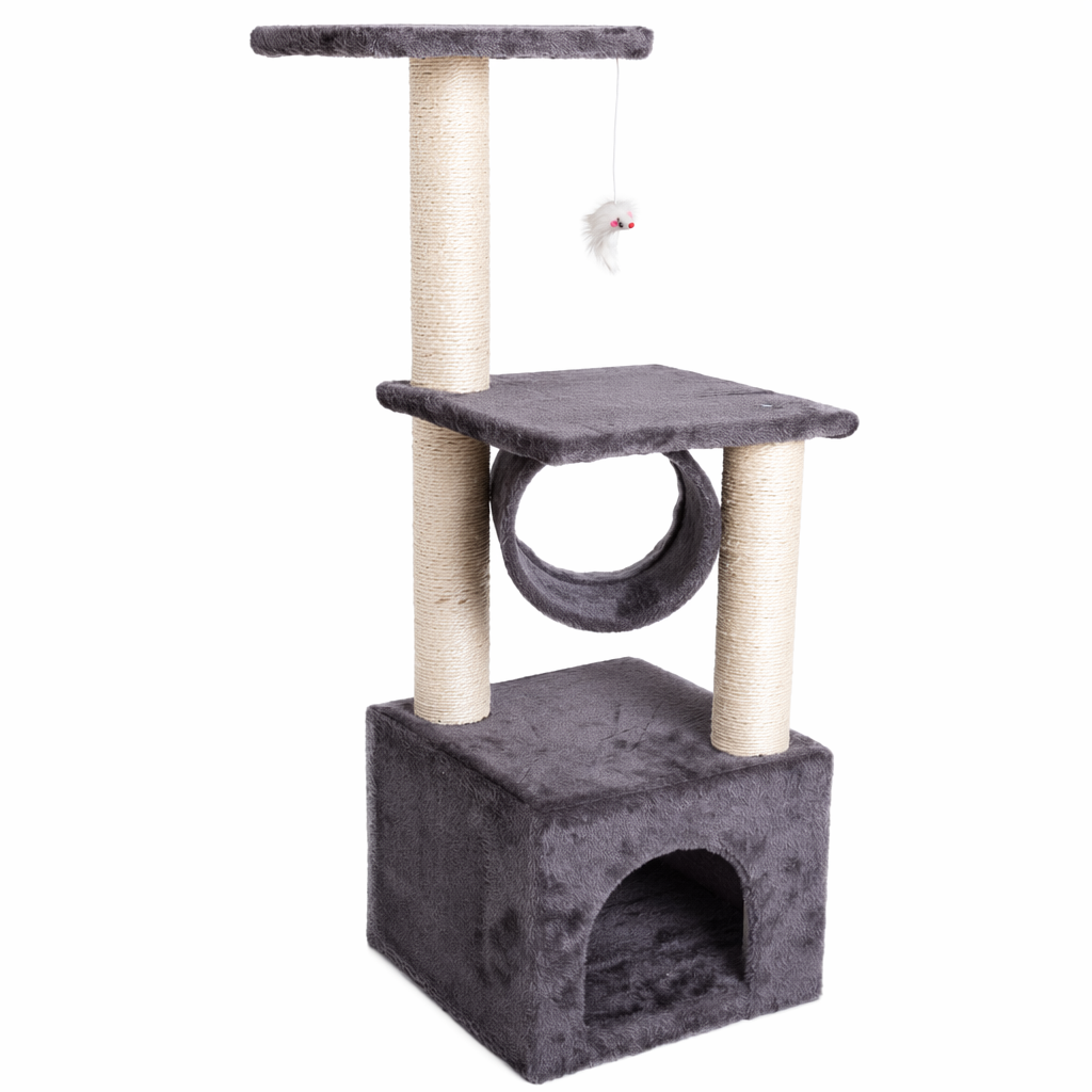 Plush Cat Tower with Sisal Rope for Climbing Gray