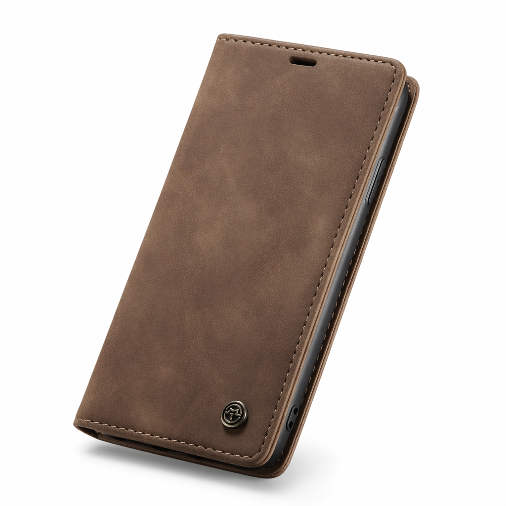 Luxurious Flip Wallet Case with Magnetic Closure for iPhone Light Brown